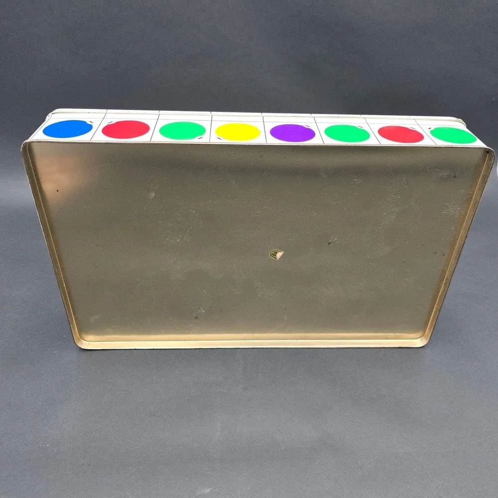 Vintage Christmas Ornament Pop Art Metal Tin Colorful Holiday Cookie Box Storage
